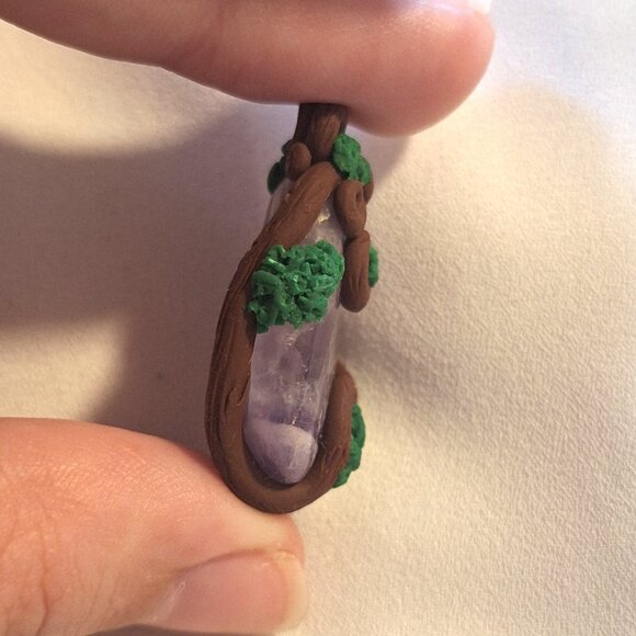 Artisan Handmade Chevron Amethyst Polymer Clay Branches Pendant - Picture 5 of 6